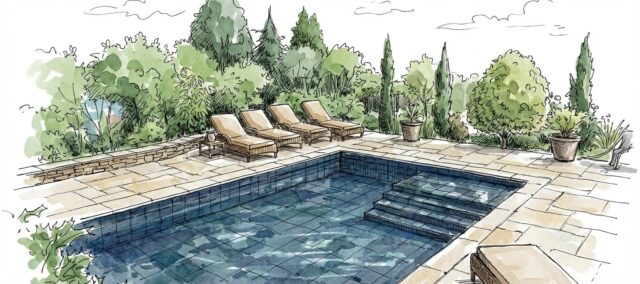Swimming pool design and build project showcasing bespoke pool design build with modern outdoor installation